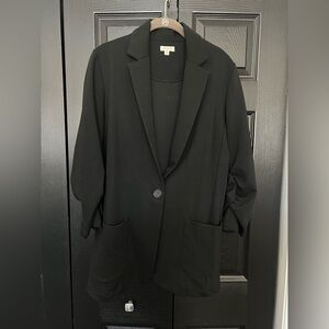 Max Studio | Classic Black Blazer with Ruched Sleeves